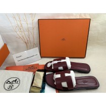 Hermes Oran Slides Women Sandals Calfskin Burgundy