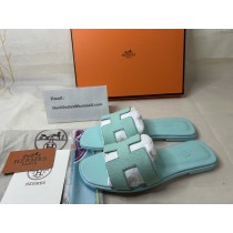 Hermes Oran Slides Women Sandals Epsom Calfskin Light Blue