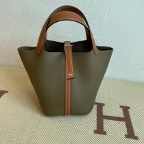 Hermes Picotin Lock 18 Bag Army Green Clemence Palladium Hardware