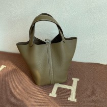 Hermes Picotin Lock 18 Bag Army Green Clemence Palladium Hardware