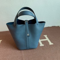Hermes Picotin Lock 18 Bag Navy Blue Clemence Palladium Hardware