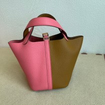 Hermes Picotin Lock 18 Bag Pink Brown Clemence Gold Hardware