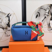 Hermes Trousse Bride-A-Brac Cosmetic Bag Blue