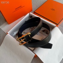 Hermes Women Reversible Leather Belt 32mm Grained Calfskin Black