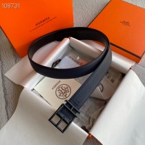 Hermes Women Reversible Leather Belt 32mm Grained Calfskin Black Buckle