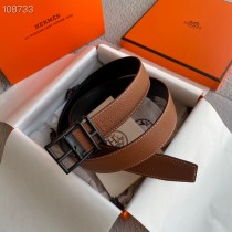 Hermes Women Reversible Leather Belt 32mm Grained Calfskin Brown