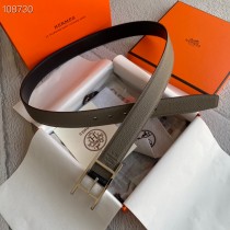 Hermes Women Reversible Leather Belt 32mm Gray