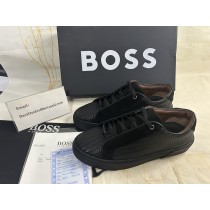 Boss Men Low-top Trainers Leather Embossed Black
