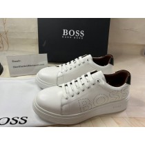 Hugo Boss Men's White Bulton Leather Trainers With Lasered Logo