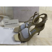 Jimmy Choo Azia 95mm Glitter Leather Sandals Champagne