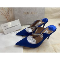 Jimmy Choo Bing Crystals Satin Mules Blue