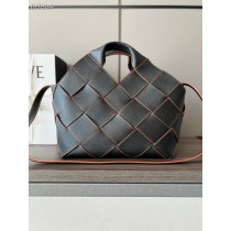 Loewe Small Surplus Leather Woven Basket Bag Calfskin Black