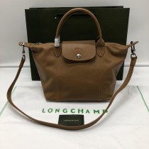 Longchamp Le Pliage Cuir Leather Top Handle Bag Khaki