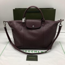 Longchamp Le Pliage Cuir Medium Top Handle Bag Dark Purple