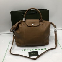 Longchamp Le Pliage Cuir Medium Top Handle Bag Khaki