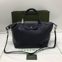 Longchamp Le Pliage Cuir Medium Top Handle Bag Navy Blue