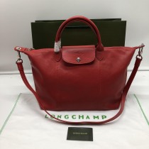 Longchamp Le Pliage Cuir Medium Top Handle Bag Red