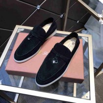 Loro Piana Summer Charms Walk Loafers Unisex Suede Black