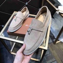 Loro Piana Summer Charms Walk Loafers Unisex Suede Gray