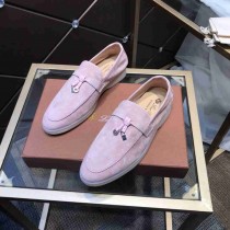 Loro Piana Summer Charms Walk Loafers Unisex Suede Pink