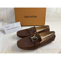 Louis Vuitton Hockenheim Moccasin Loafers Monogram Embossed Calfskin Brown
