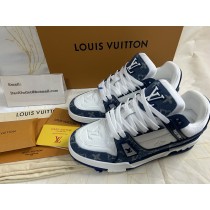 Louis Vuitton LV Trainer Sneaker Unisex Calf Leather Denim Blue