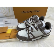 Louis Vuitton LV Trainer Sneaker Unisex Calf Leather White Coffee