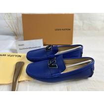 Louis Vuitton Men Moccasin Loafers Grained Calfskin Royal Blue