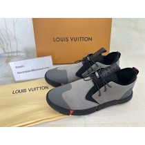 Louis Vuitton Men Trainer Sneakers Leather Black Gray