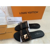 Louis Vuitton Monogram Canvas Lock It Flat Slides Brown