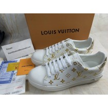 Louis Vuitton Time Out Monogram Unisex Sneakers Calf Leather White Gold