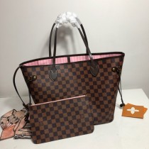 Louis Vuitton Neverfull Handbag Damier Ebene MM Rose Ballerine Lining