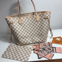 Louis Vuitton Neverfull Handbag Medium Damier Ebene Beige Lining