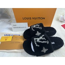 Louis Vuitton Paseo Flat Comfort Shearling Mule Crystals Black