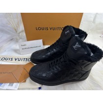 Louis Vuitton Rivoli Men High-top Sneaker Damier Leather Fur Black