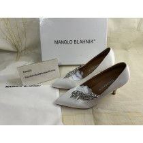 Manolo Blahnik Nadira Satin Jewel Buckle Pumps 80mm White