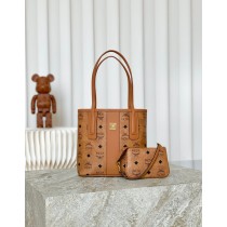 MCM Liz Visetos Shopper Small Cognac