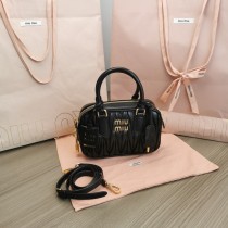 Miu Miu 5BB123 Matelassé Nappa Leather Top-handle Bag Black
