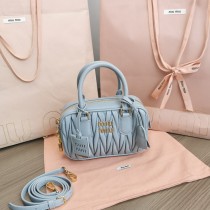 Miu Miu 5BB123 Matelassé Nappa Leather Top-handle Bag Blue