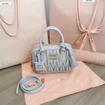 Miu Miu 5BB123 Matelassé Nappa Leather Top-handle Bag Light Blue