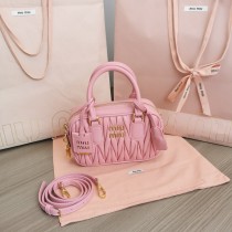 Miu Miu 5BB123 Matelassé Nappa Leather Top-handle Bag Pink