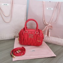 Miu Miu 5BB123 Matelassé Nappa Leather Top-handle Bag Red