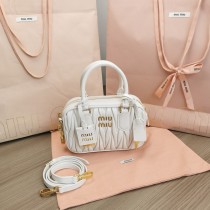 Miu Miu 5BB123 Matelassé Nappa Leather Top-handle Bag White