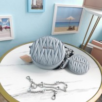 Miu Miu Circle Metallic Matelasse Crossbody Bag Blue