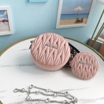 Miu Miu Circle Metallic Matelasse Crossbody Bag Light Pink