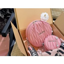 Miu Miu Circle Metallic Matelasse Crossbody Bag Pink
