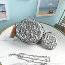 Miu Miu Circle Metallic Matelasse Crossbody Bag Silver