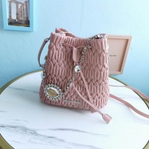 Miu Miu Crystal-Embellished Matelassé Bucket Bag Pink