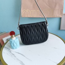 Miu Miu Iconic Crystal Cloqué Nappa Leather Bag Black