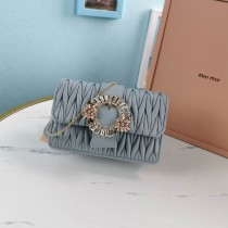 Miu Miu Matelassé Leather Clutch Bag With Jewel Buckle Blue